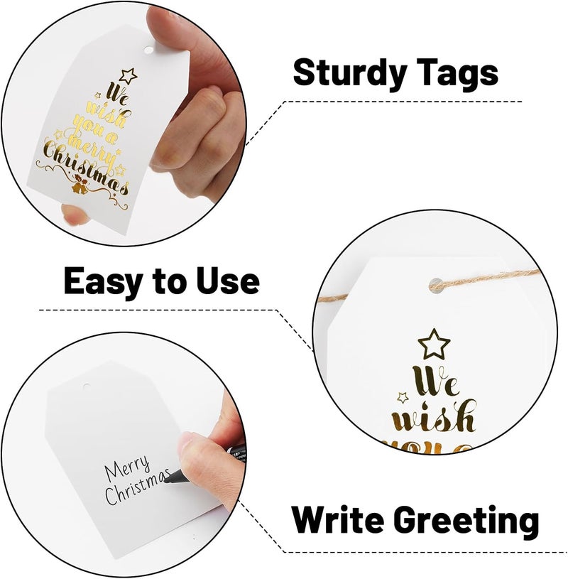 Alynta Christmas Gift Tags with String - Holiday Gift Tags Xmas Tag 50Pcs Gold Foil Merry Christmas Paper Tag for Christmas Presents Gift Wrapping Xmas Decorations (Christmas) - Image 3